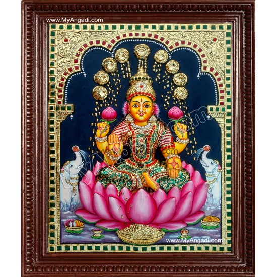 Gaja Lakshmi Super Emboss Tanjore Painting