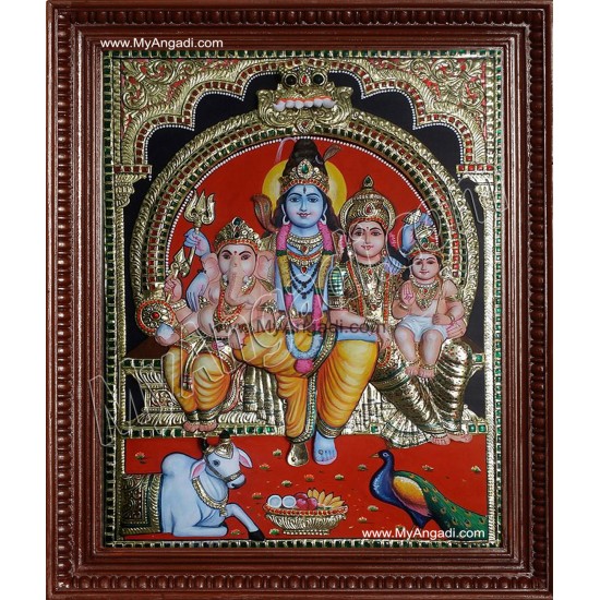 Siva Family Super Emboss Tanjore Painting Siva Family Super Emboss Tanjore Painting