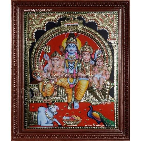 Siva Family Super Emboss Tanjore Painting