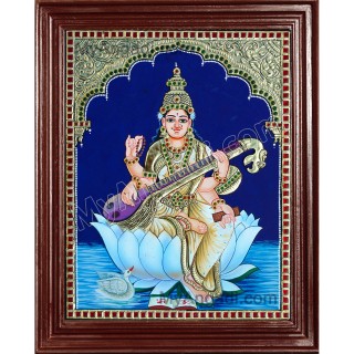 Saraswathi in Lotus Tanjore Paintings