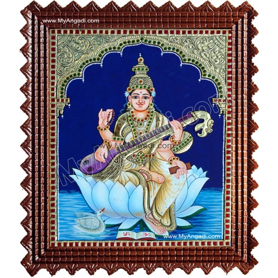 Saraswathi in Lotus Tanjore Paintings