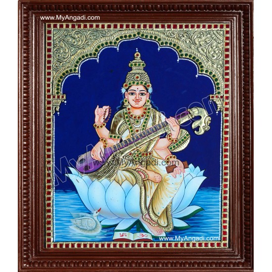 Saraswathi in Lotus Tanjore Paintings