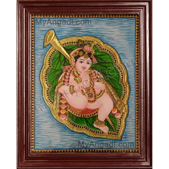 Alilai Krishna / Krishna in Leaf Tanjore Painting