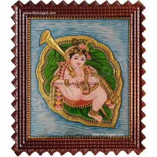 Alilai Krishna / Krishna in Leaf Tanjore Painting