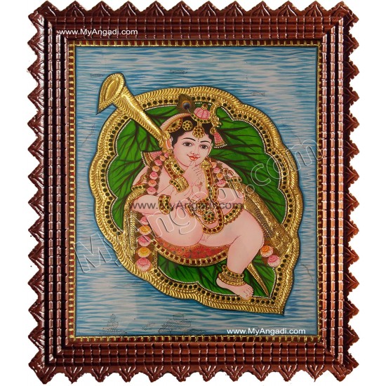 Alilai Krishna / Krishna in Leaf Tanjore Painting