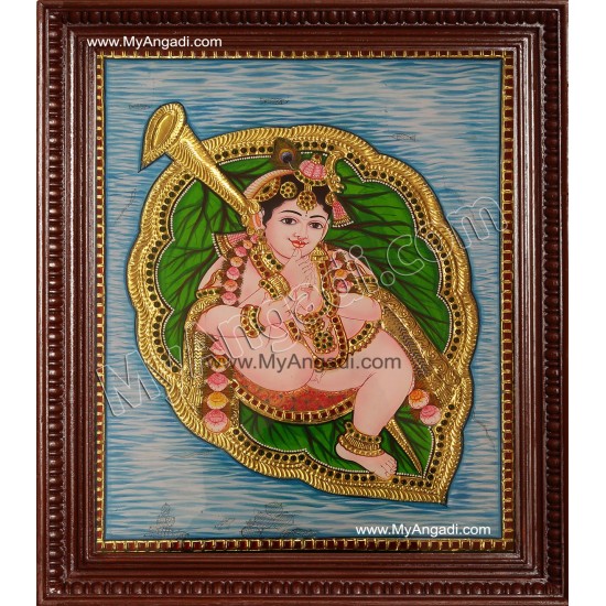 Alilai Krishna / Krishna in Leaf Tanjore Painting