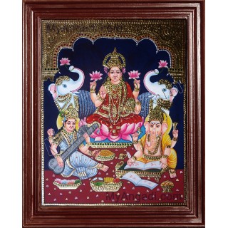 Lakshmi, Saraswati and Ganesha Tanjore Paintings