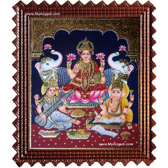 Lakshmi, Saraswati and Ganesha Tanjore Paintings