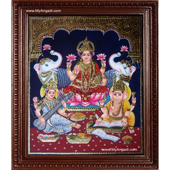 Lakshmi, Saraswati and Ganesha Tanjore Paintings