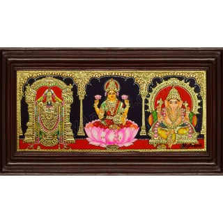 Balaji Lakshmi Ganesha Tanjore Painting