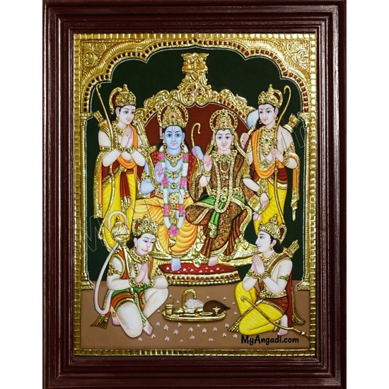 Ram Darbar - Ram with Sita, Hanuman, Lakshmanan Bharathan and Shatrughna Tanjore Painting Ram Darbar - Ram with Sita, Hanuman, Lakshmanan Bharathan and Shatrughna Tanjore Painting