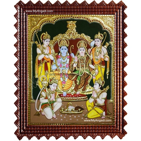 Ram Darbar - Ram with Sita, Hanuman, Lakshmanan Bharathan and Shatrughna Tanjore Painting