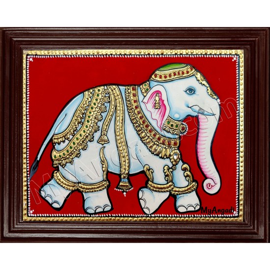 Elephant Iyaravatham Tanjore Painting