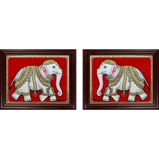 Elephant Iyaravatham Tanjore Painting