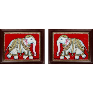 Elephant Iyaravatham Tanjore Painting