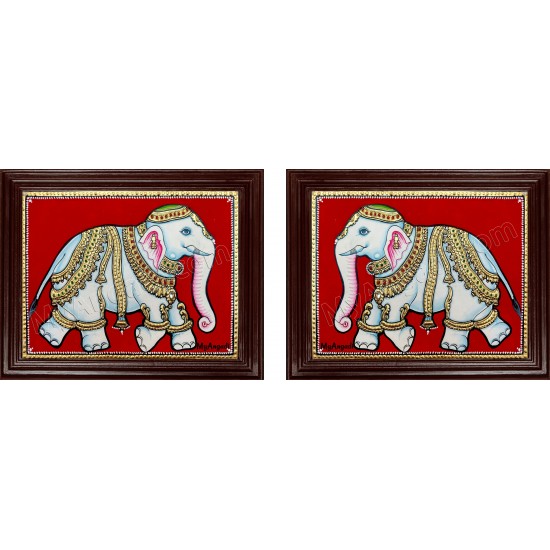 Elephant Iyaravatham Tanjore Painting