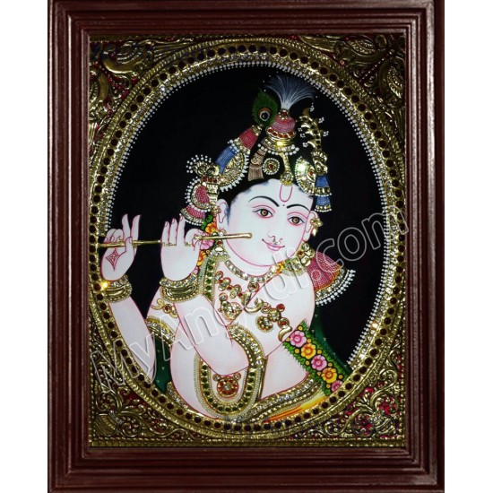 Krishna Playing Flute Tanjore Painting