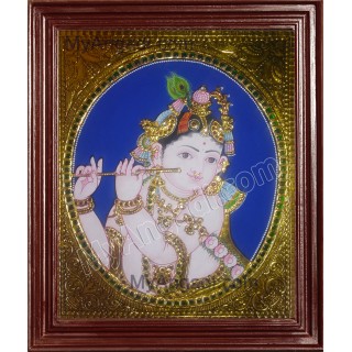 Krishna Playing Flute Tanjore Painting