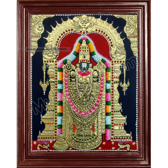 Ganesh, Lakshmi, Balaji, Saraswathi and Murugan Tanjore Painting Embedded with AD Stones - 12x10 inches