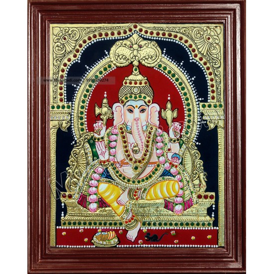 Ganesh, Lakshmi, Balaji, Saraswathi and Murugan Tanjore Painting Embedded with AD Stones - 12x10 inches