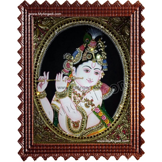 Krishna Playing Flute Tanjore Painting