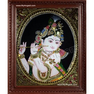 Krishna Playing Flute Tanjore Painting