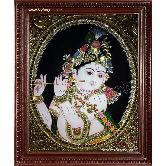 Krishna Playing Flute Tanjore Painting Krishna Playing Flute Tanjore Painting