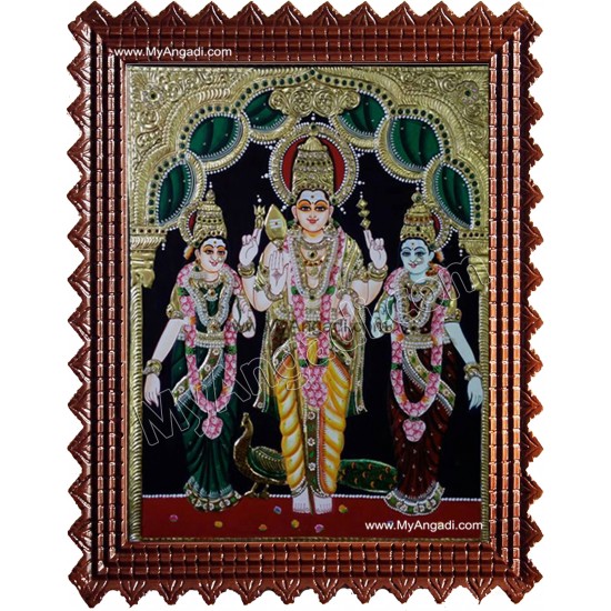 Murugan with Valli and Devasena Tanjore Painting