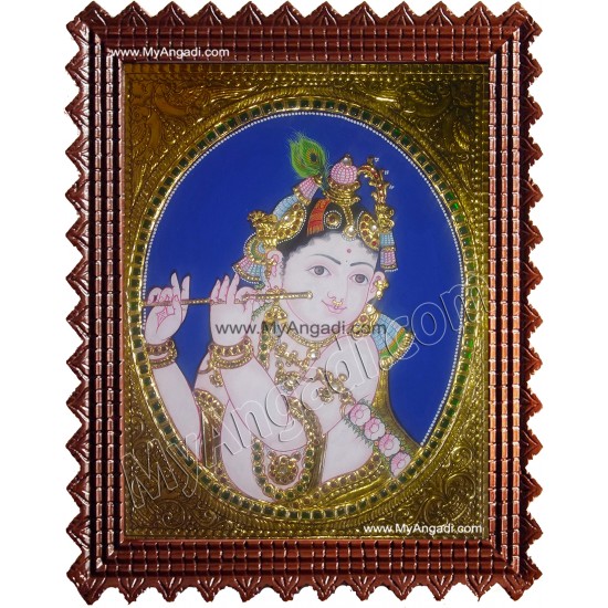 Krishna Playing Flute Tanjore Painting