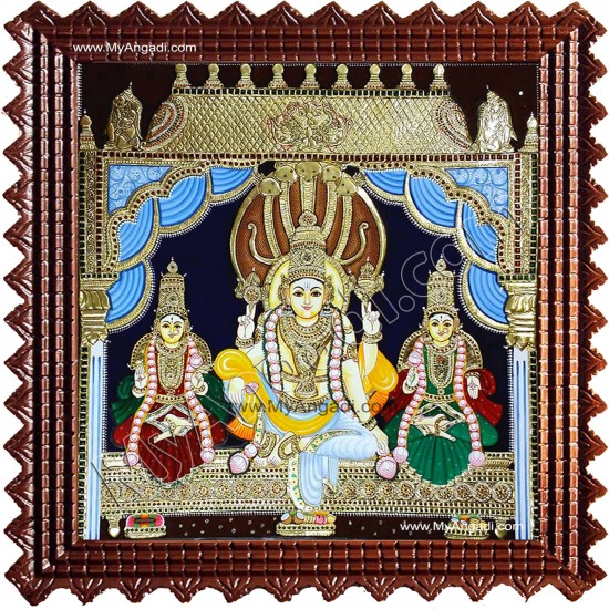 Vishnu with Sreedevi and Boodevi Tanjore Painting