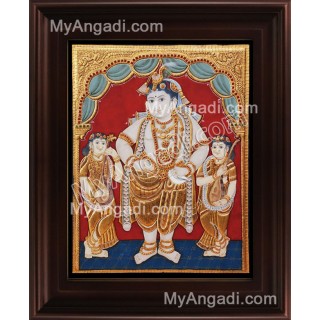 Antique Krishna Bama Rukmani Tanjore Painting, Krishnar Bama Rukmani Tanjore Painting