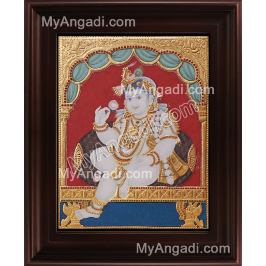 Antique Chair Krishna Tanjore Painting, Krishna Tanjore Painting