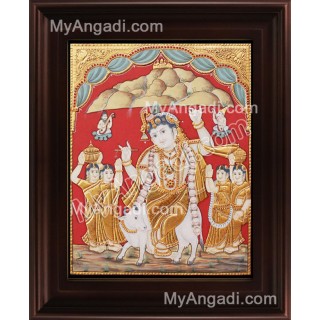 Antique Kovarthana Krishna Tanjore Painting, Krishna Tanjore Painting