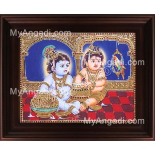 Butter Krishna Balaram Tanjore Painting, Baby Krishna Tanjore Painting