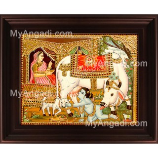 Child Ko Krishna Tanjore Painting, Baby Krishna Tanjore Painting