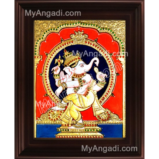 Dancing Ganesha Tanjore Painting, Ganesha Tanjore Painting