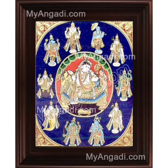 Dasavatharam Tanjore Painting, Vishnu Avatharam Tanjore Painting