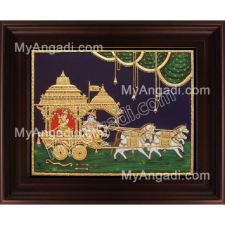 Geetha Saaram Tanjore Painting, Krishna Arjuna Chariot Tanjore Painting