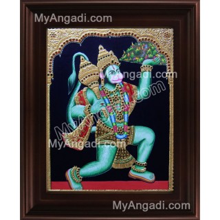 Hanuman With Sanjeevi Malai Tanjore Painting, Anchaneyar Tanjore Painting