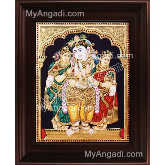 Krishna Bama Rukmani Tanjore Painting, Krishna Tanjore Painting