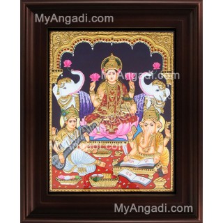 Lakshmi, Saraswathi, Ganesha Tanjore Painting, Lakshmi Tanjore Painting