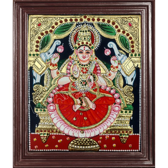 Lakshmi Tanjore Painting Embedded with AD Stones