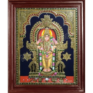 Murugan with Valli and Devasena Tanjore Painting