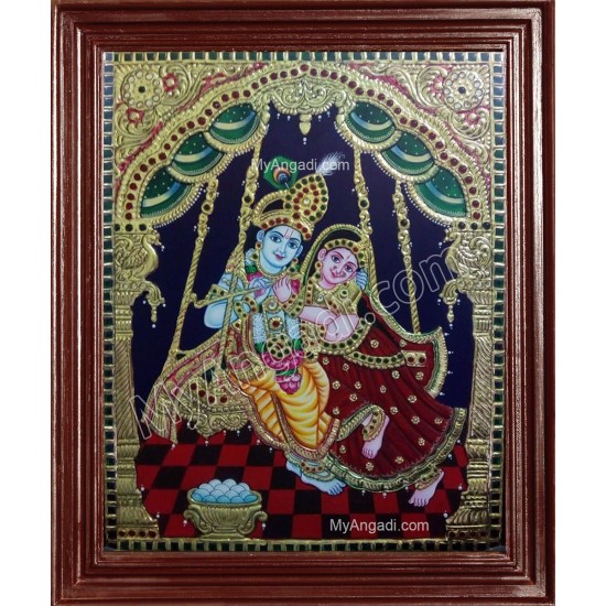 Jhula Radha Krishna Tanjore Painting, Krishna Tanjore Painting Jhula Radha Krishna Tanjore Painting, Krishna Tanjore Painting