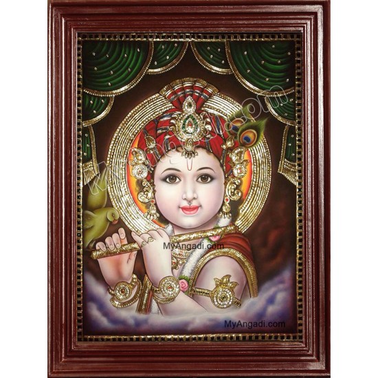 Flute Krishna Tanjore Painting, Krishna Tanjore Painting