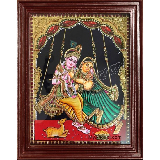 Swinging Radha Krishna Tanjore Painting, Krishna Tanjore Painting