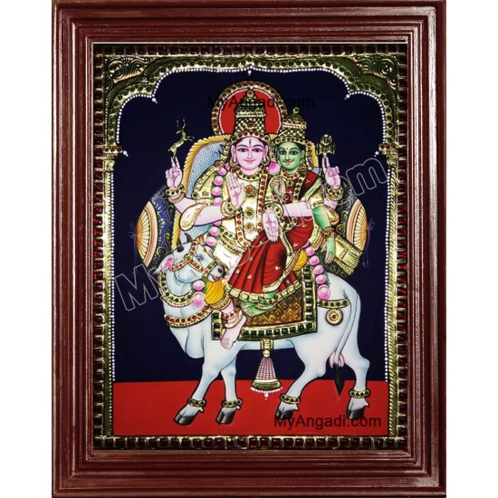 Siva and Parvathi in Pradosham Tanjore Painting