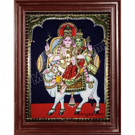 Siva and Parvathi in Pradosham Tanjore Painting Siva and Parvathi in Pradosham Tanjore Painting