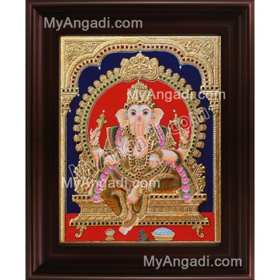 Mantap Ganesha Tanjore Painting, Ganesha Tanjore Painting