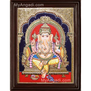 Yellow Dhoti Ganesha Tanjore Painting